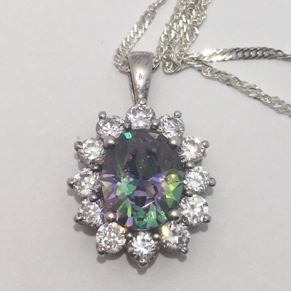 Mystical Rainbow Crystal Solid 925 Stamped Sterling Silver Pendant Necklace - Picture 2 of 13